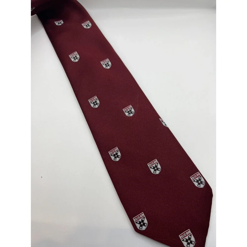 The Coop Cambridge Boston Red Tie Veritas Shield Color Red Wine Silk